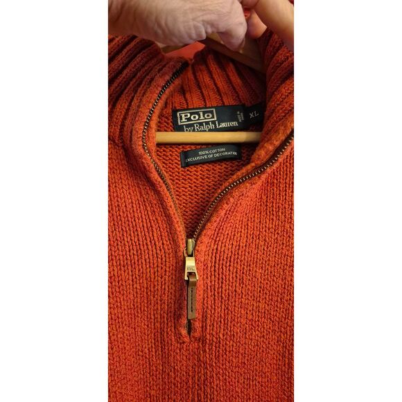 Polo Ralph Lauren Mens XL Burnt Orange Knit Sweater 1/4 Zip Front Dressy Casual - Picture 3 of 4